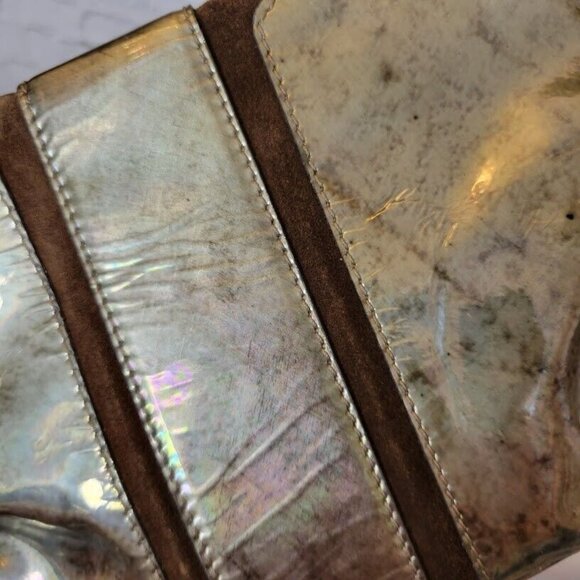 Jimmy Choo Clutch Wristlet Bag Foldover Metallic 11 X 6 Distressed Logo … - Picture 5 of 15
